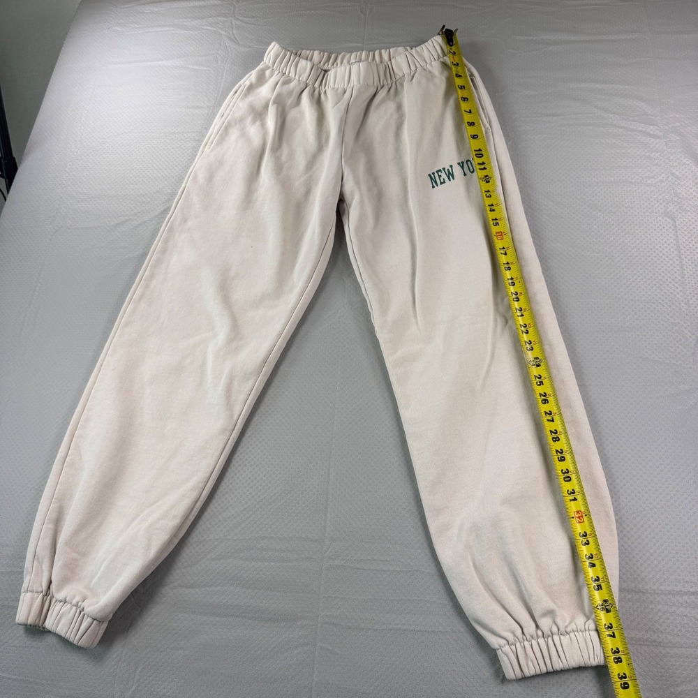 John Galt Brandy Melville New York Sweatpants Off White Beige Cuffed Joggers One